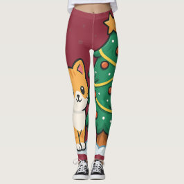 Legging Cartoon Gato ao lado da Árvore de Natal Nevada Ade