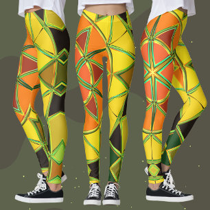 Legging Cartoon Mandala Amarelo Laranja e Verde