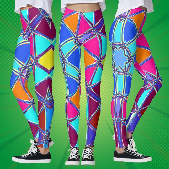 Legging Cartoon Mandala Azul Cor-de-rosa Amarelo e Laranja (Criador carregado)