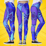 Legging Cartoon Mandala Blue e Purple<br><div class="desc">Este design de mandala funky apresenta azul e roxo em um estilo de desenho animado. Visuais geométricos triplos para o hippie moderno ou amante de cores vibrantes!</div>
