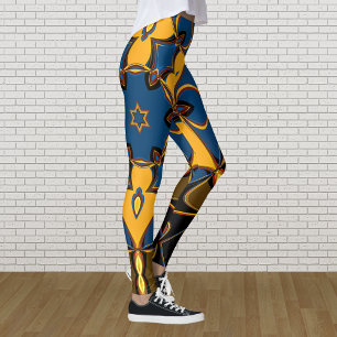 Legging Cartoon Mandala Flor Amarelo Azul e Laranja