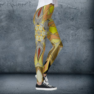 Legging Cartoon Mandala Flor Amarelo Cinza Vermelho