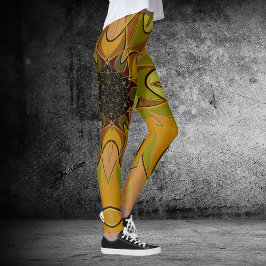 Legging Cartoon Mandala Flor Amarelo e Verde