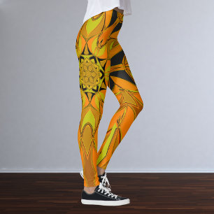 Legging Cartoon Mandala Flor Amarelo Laranja e Azul