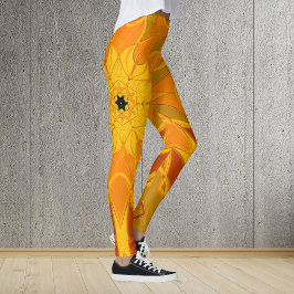 Legging Cartoon Mandala Flor Laranja Amarelo e Vermelho