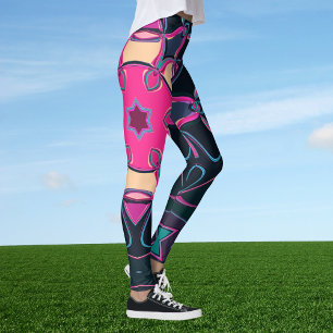 Legging Cartoon Mandala Flor Rosa Amarelo e Negro