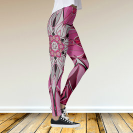 Legging Cartoon Mandala Flor Rosa e Branco