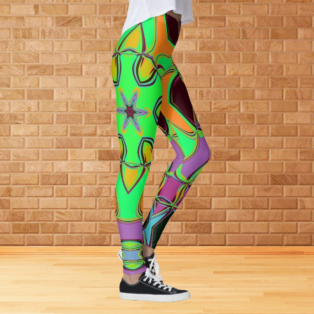 Legging Cartoon Mandala Flor Verde Laranja e Roxo (Criador carregado)