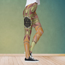 Legging Cartoon Mandala Flor Vermelho Laranja e Amarelo