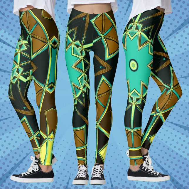 Legging Cartoon Mandala Verde Preto e Amarelo (Criador carregado)