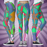 Legging Cartoon Mandala Verde Vermelho e Azul<br><div class="desc">Esta design de mandala esmerada apresenta verde,  vermelho e azul no estilo de desenho animado. Visuais geométricos triplos para o hippie moderno ou amante de cores vibrantes!</div>