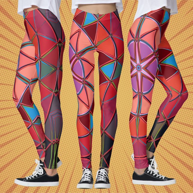 Legging Cartoon Mandala Vermelho Rosa e Azul (Criador carregado)