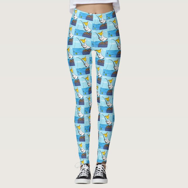 Legging Cartoon pelicano de pesca engraçado (Frente)