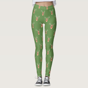 Legging Cartoon Reindeer Adorável, Feliz Natal