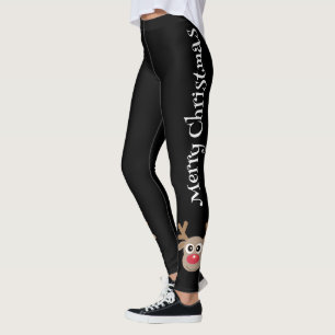Legging Cartoon Reindeer Feliz Natal Preto