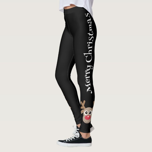 Legging Cartoon Reindeer Feliz Natal Preto (Esquerda)