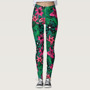 Legging Cartoon sem costura abstrato flores bonitinhas, co
