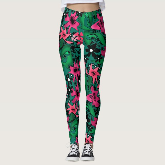 Legging Cartoon sem costura abstrato flores bonitinhas, co (Frente)