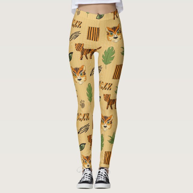 Legging Cartoon Tiger: Padrão Infantil Cheio. (Frente)
