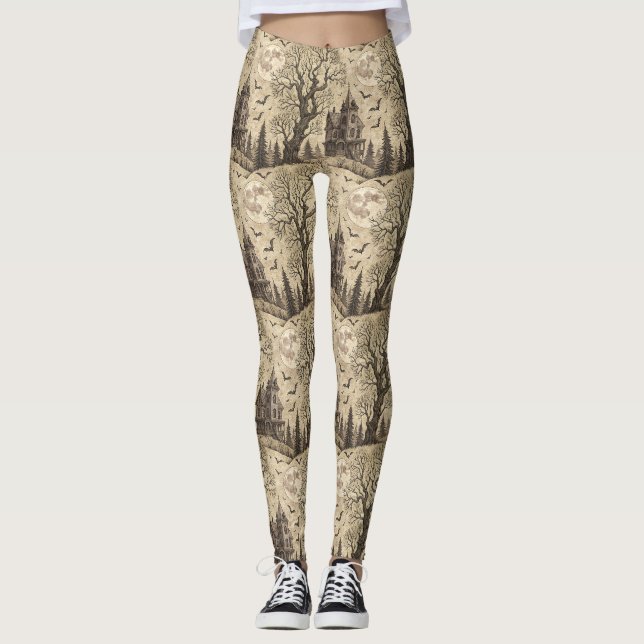 Legging Casa Assombrada Vintage & Lua Cheia (Frente)
