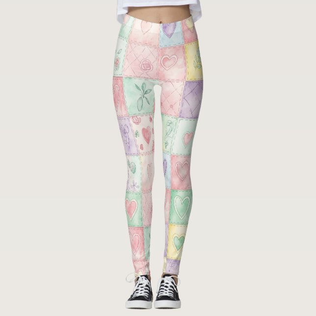 Legging Casa de Campo Floral Patchwork Xadrez Pastel Vinta (Frente)