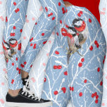 Legging Casal de Chickadees Adorável<br><div class="desc">Leggings absolutamente adoráveis mostrando em frangas de abraço e tornozelo. No ovinário do popular robin, o azul, o branco nevado e o winterberry vermelho. Pequeno casal esporcando seus lenços de inverno. presente da noiva excelente, para qualquer garota que esteja apaixonada ou amante de pássaros. Aproveite!</div>