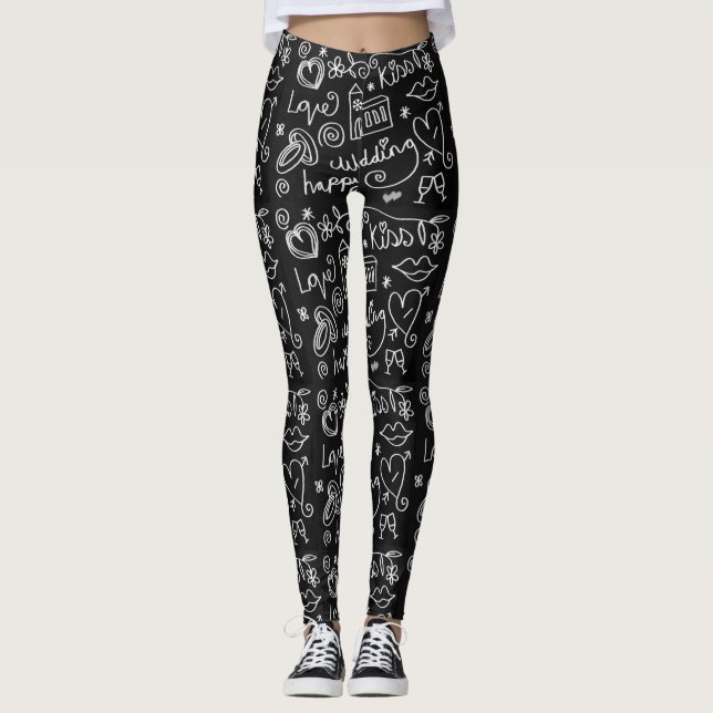 Legging Casamento de quadro negro e branco (Frente)