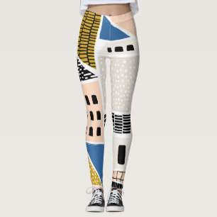 Legging Casas Desenhadas Mão Abstrato