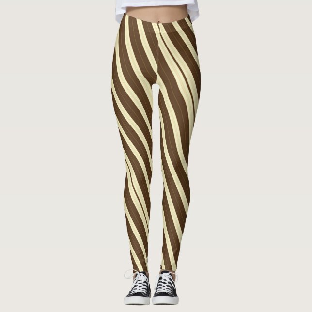 Legging Castanho e Creme Diagonal em Strike (Frente)