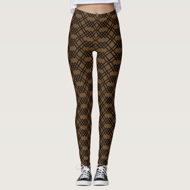 Legging Castanho e Preto de Chocolate Geométrico de Latite (Frente)