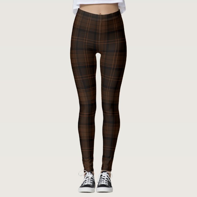 Legging Castanho, Grafite, Bronze, Tartan Preto; Xadrez (Frente)