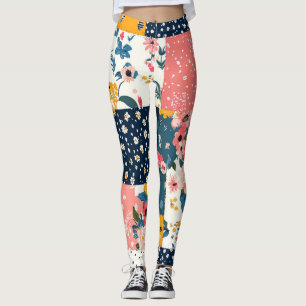 Legging Casual Rosa Cottagecore Floral Patchwork