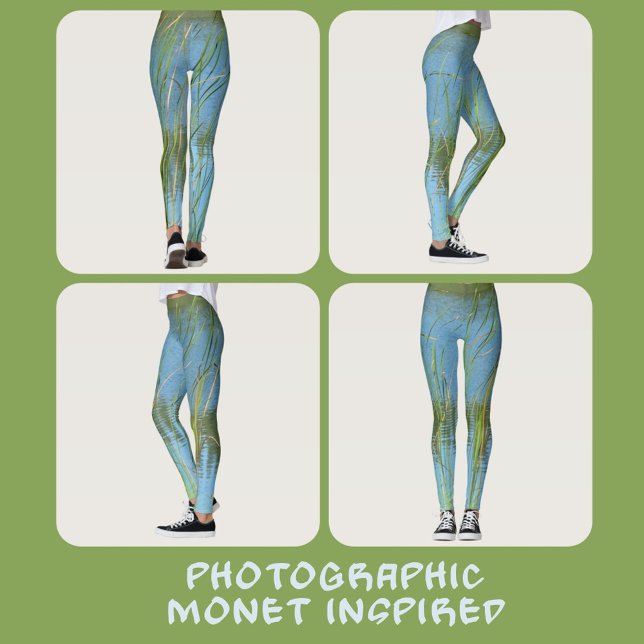 Legging Cattails Monet Inspirou Pastel Azul e Verde (Criador carregado)