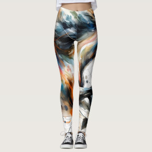 Legging Cavalo a Correr em Aquarela Abstrata