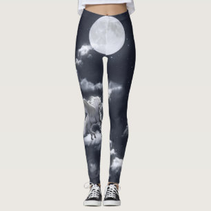 Legging Cavalo branco alado: céu iluminado pela lua.