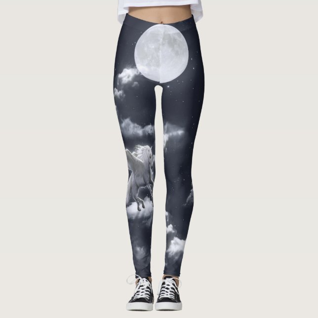Legging Cavalo branco alado: céu iluminado pela lua. (Frente)