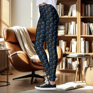 Legging Cavalo Preto Elegante Unicórnio Azul Prata Fantasi