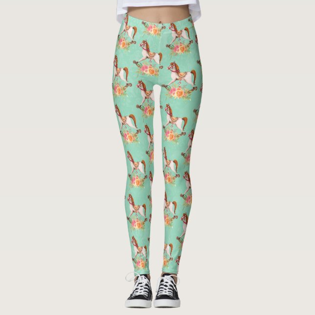 Legging Cavalo Rocking Vintage com Buquê Floral (Frente)