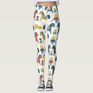 Legging Cavalos Escandinavos: Arte Folclórica Colorida
