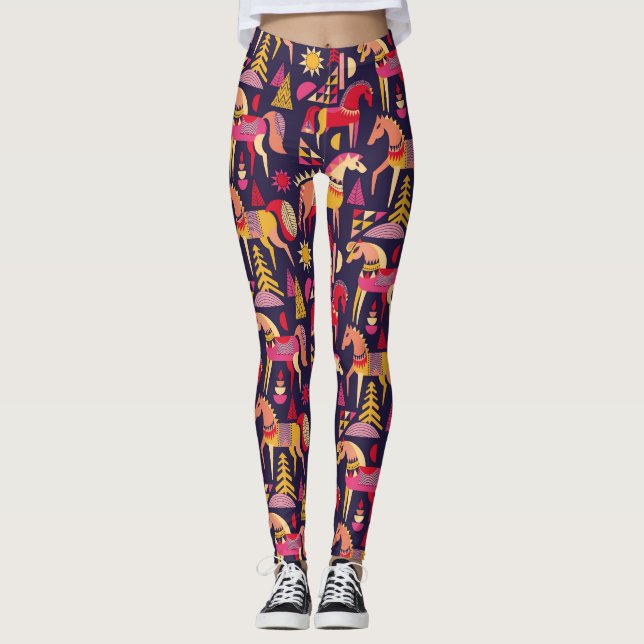 Legging Cavalos escandinavos: Design decorativa sem costur (Frente)