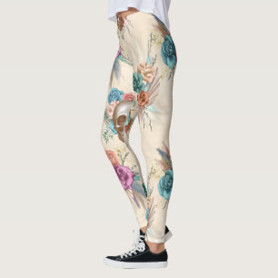 Legging Caveira de Boho com Flores