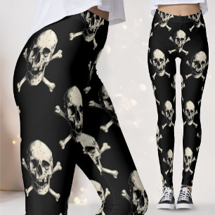 Legging Caveira de Pirata Preto Vintage Jolly Roger Ossos 
