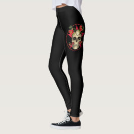Legging Caveira E Rosas De Halloween
