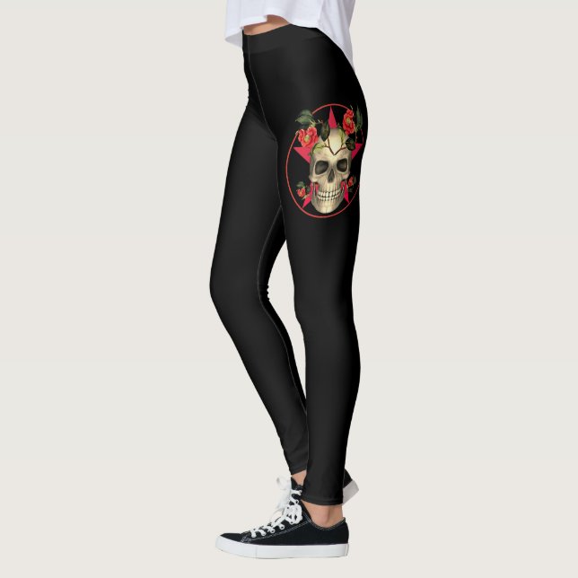 Legging Caveira E Rosas De Halloween (Esquerda)