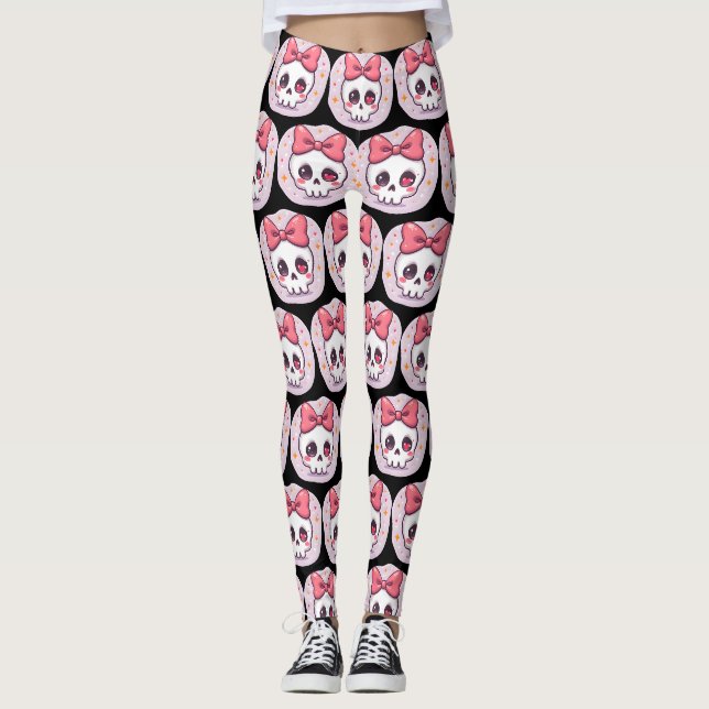 Legging Caveira Pastel Goth com Laço Fofo (Frente)
