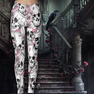 Legging Caveiras com Flores Rosas