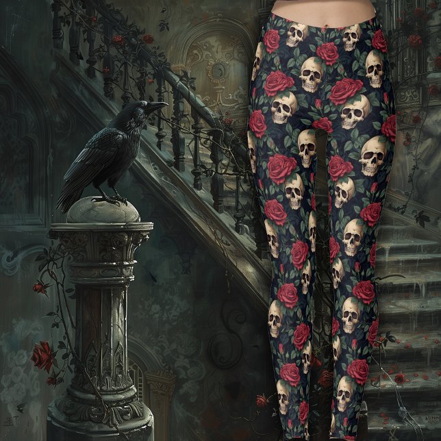 Legging Caveiras com Rosas Vermelhas (Criador carregado)