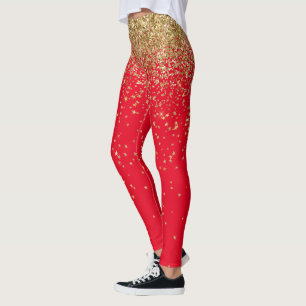 Legging Celebração de Ano Novo Dourado Brilho Estrelas