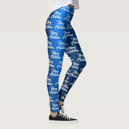 Legging Celebração de Natal Flocos de Neve Brancos Azul Ma
