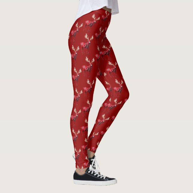 Legging Celebração de Natal Rena Vermelha Floco de Neve Br (Direita)